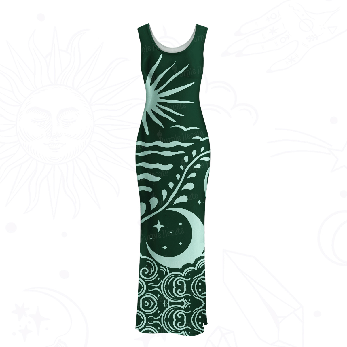 Purplehecate Celestial Sun Moon Waves Mesh Maxi Tank Beach Dress