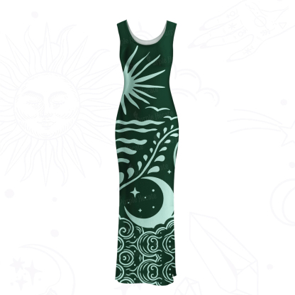 Purplehecate Celestial Sun Moon Waves Mesh Maxi Tank Beach Dress