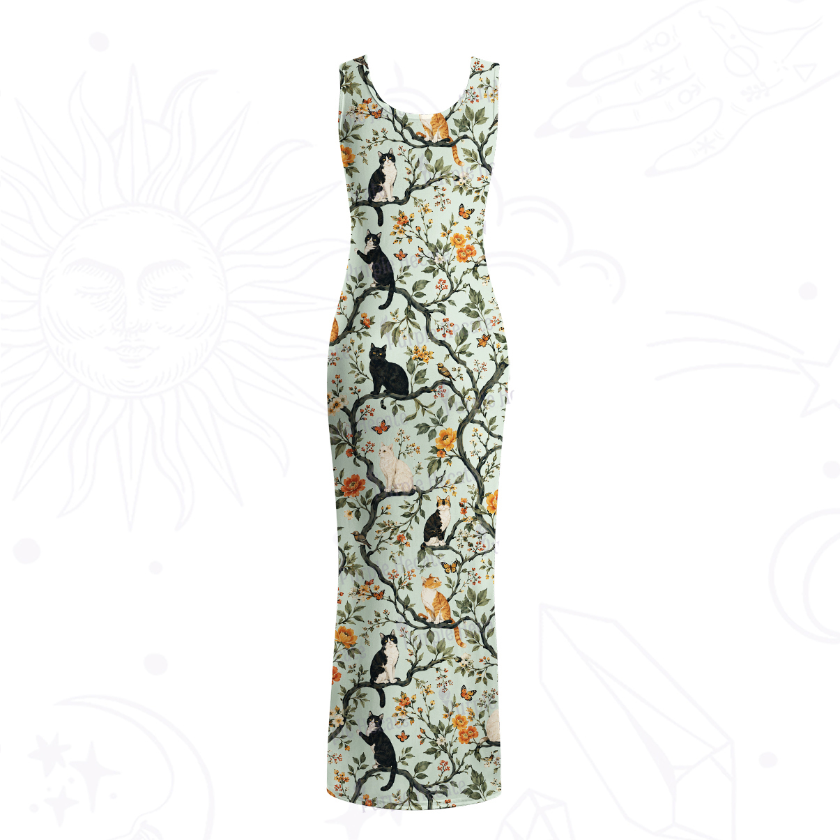 Purplehecate Enchanted Cat Grove Mesh Maxi Tank Beach Dress
