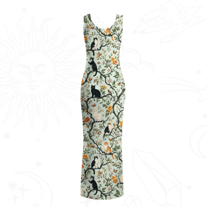 Purplehecate Enchanted Cat Grove Mesh Maxi Tank Beach Dress