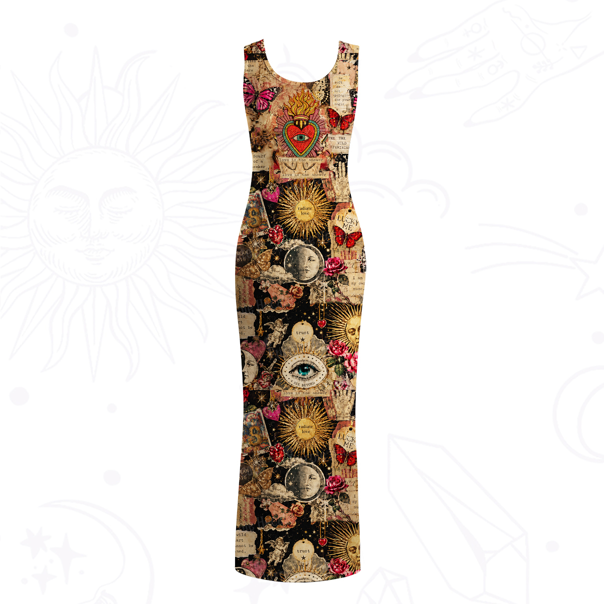 Purplehecate Vintage Celestial Witch Moon Collage Mesh Maxi Tank Beach Dress