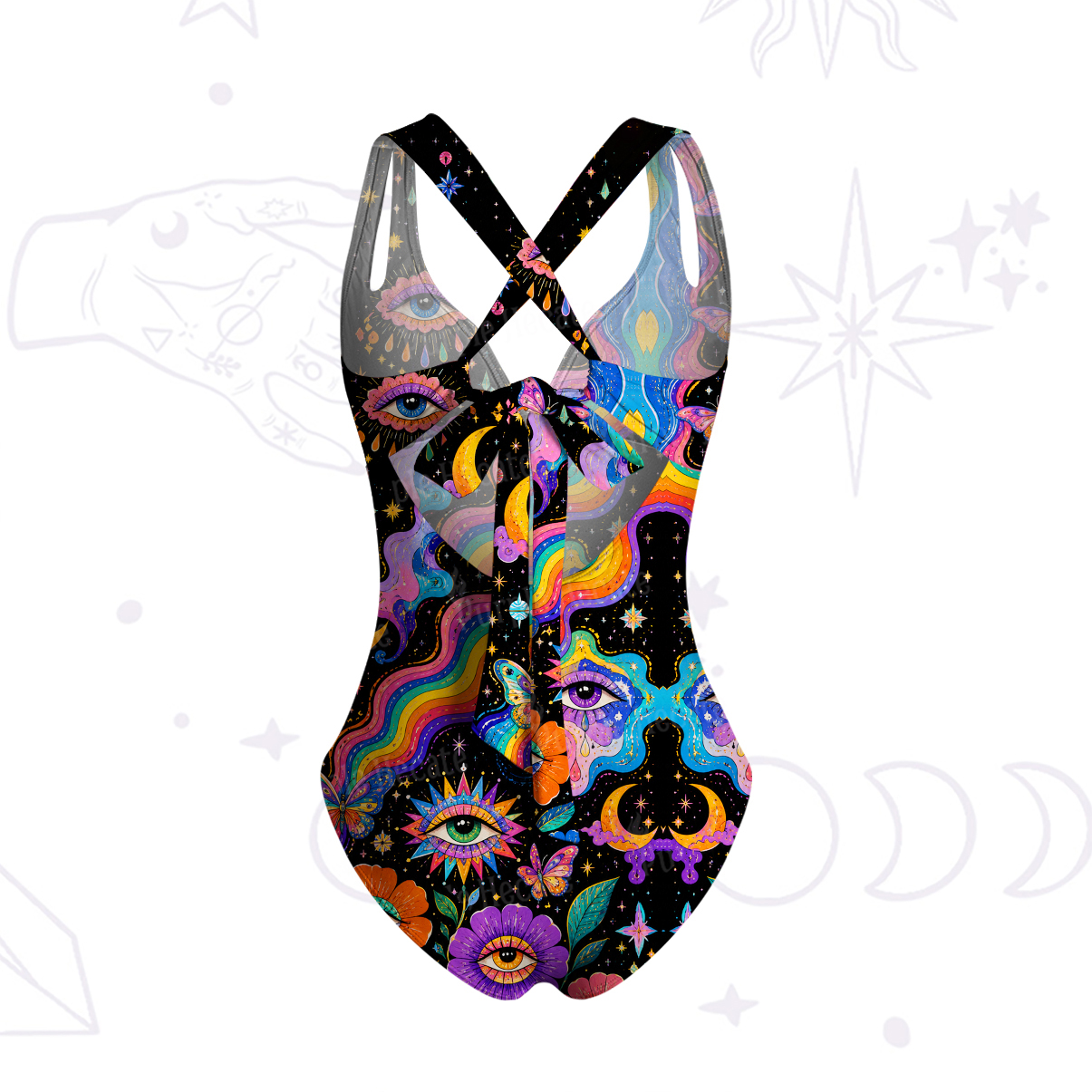 Purplehecate Groovy Hippie Flower Eyes One-Piece Swimsuit