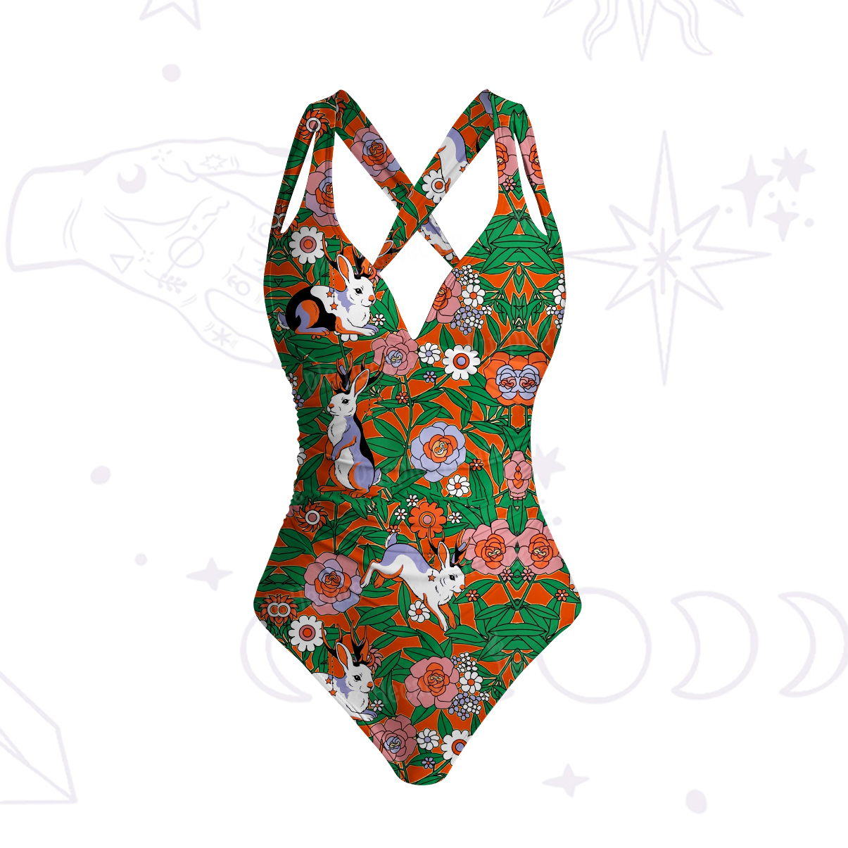 Purplehecate Mystic Blossom Bunny Garden One-Piece Swimsuit