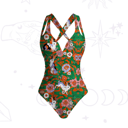 Purplehecate Mystic Blossom Bunny Garden One-Piece Swimsuit