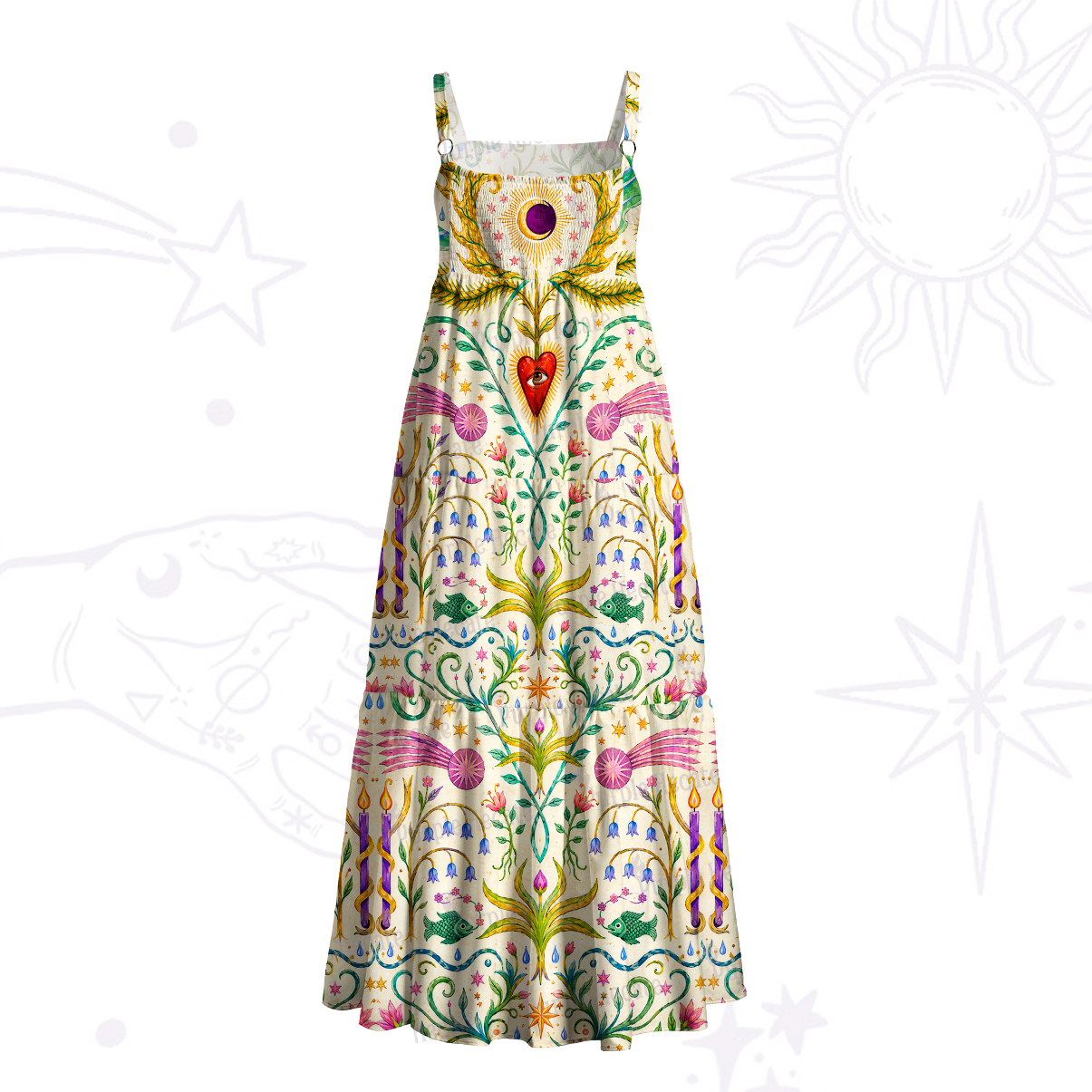 Purplehecate Enchanted  Sacred Heart  Floral Wide Straps Maxi Dress