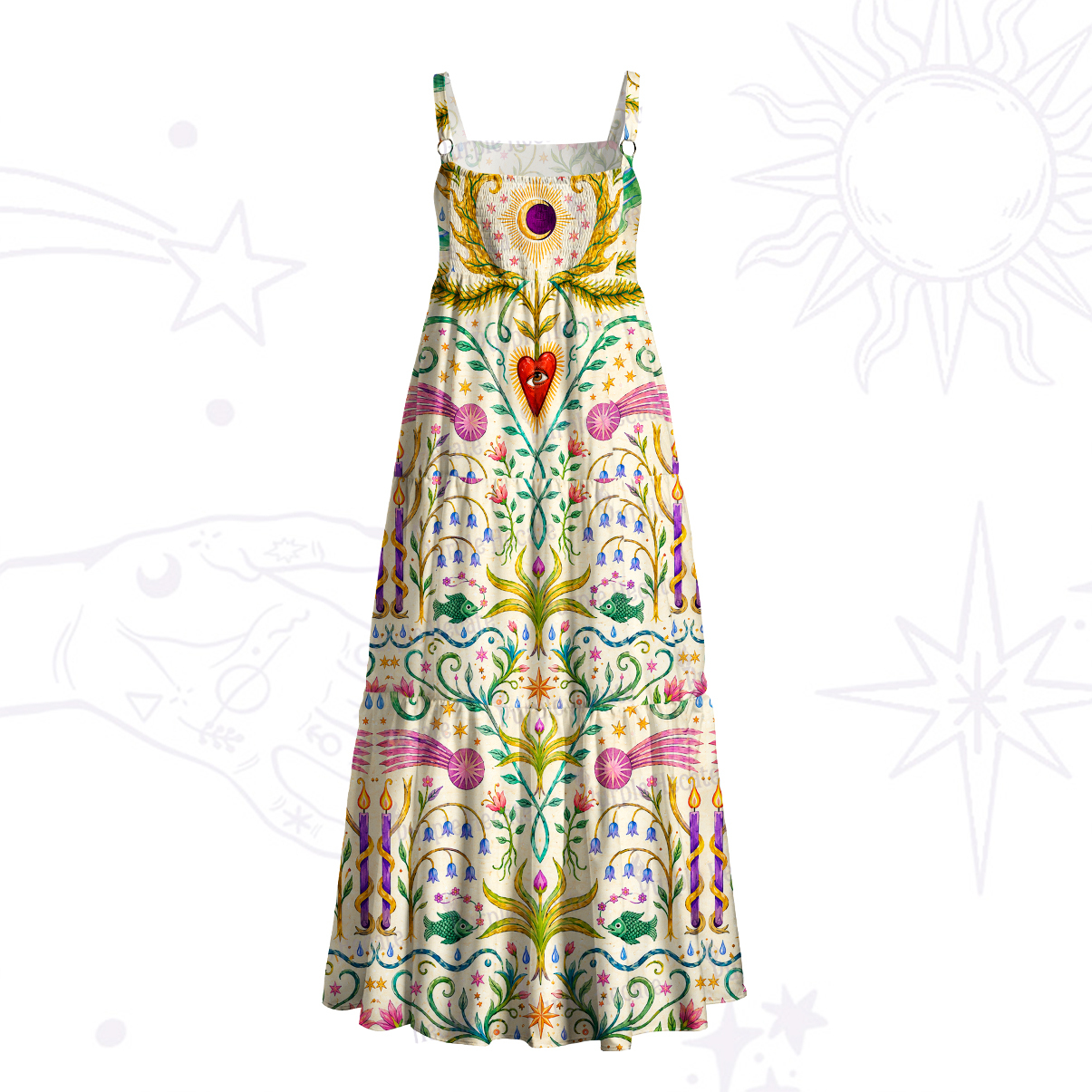 Purplehecate Enchanted  Sacred Heart  Floral Wide Straps Maxi Dress