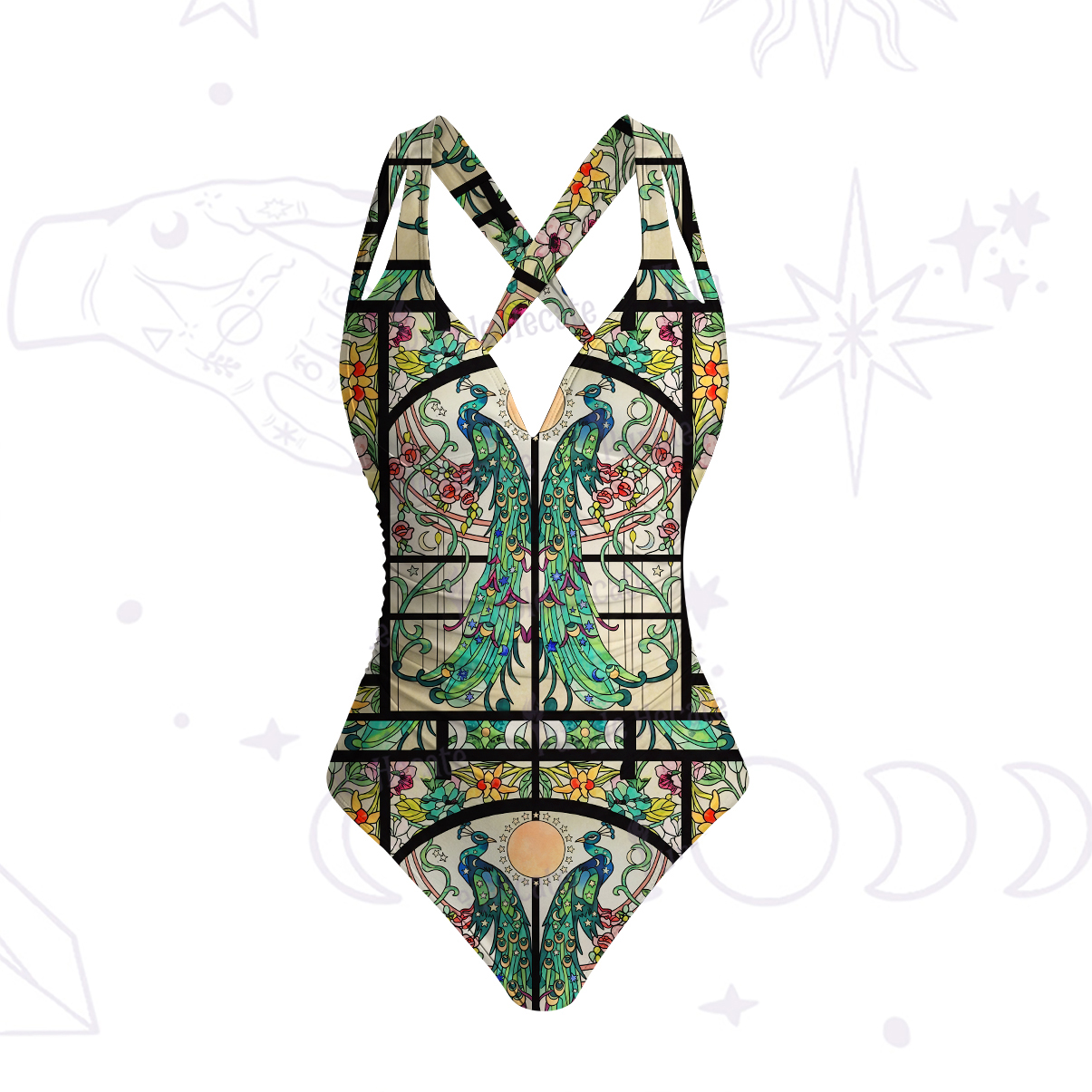 Purplehecate Mystic Peacock Stained Glass One-Piece Swimsuit