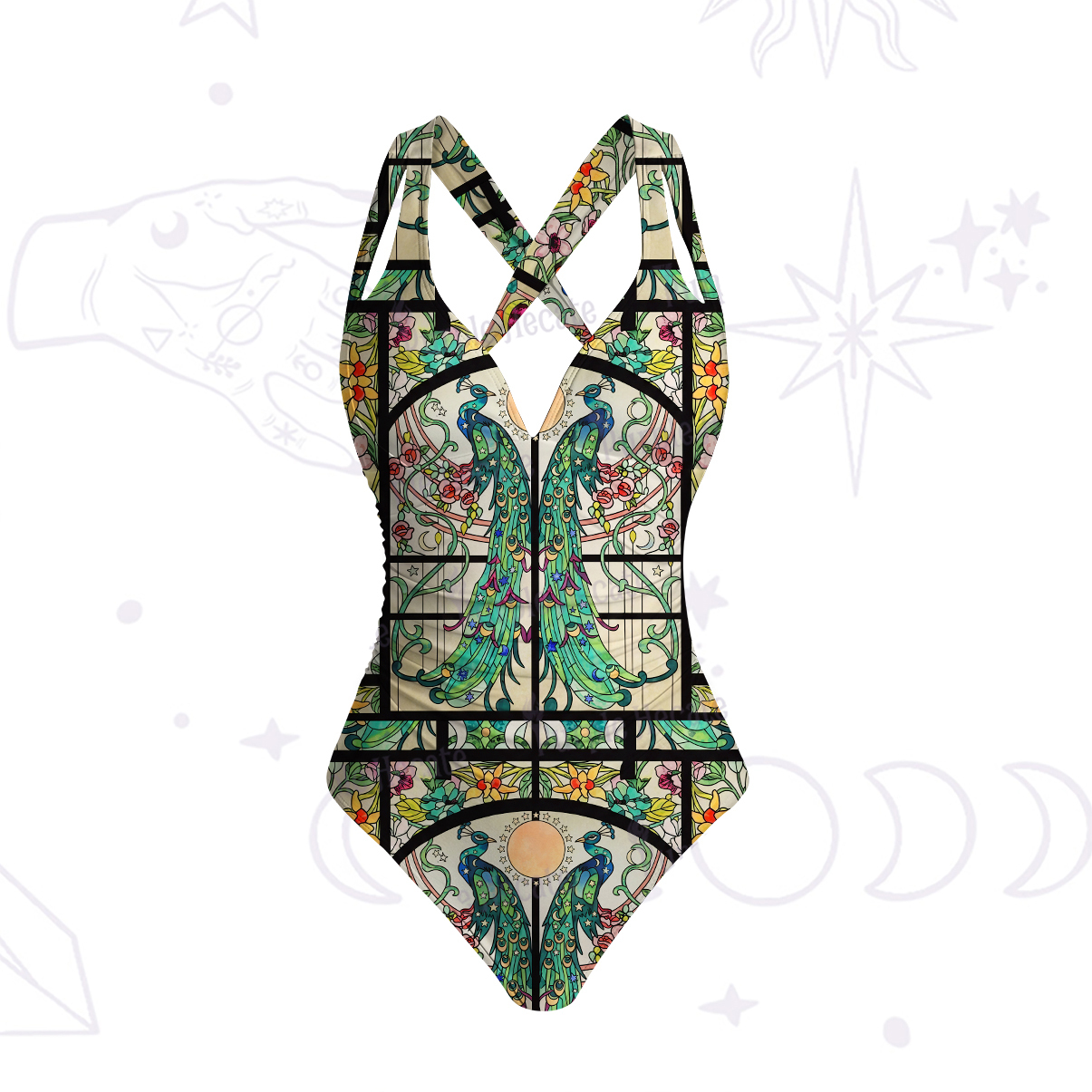 Purplehecate Mystic Peacock Stained Glass One-Piece Swimsuit