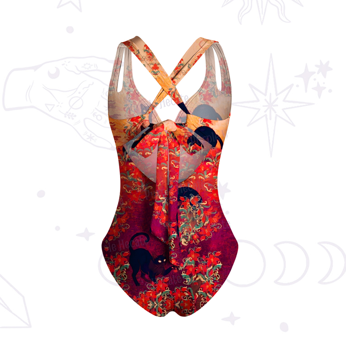 Purplehecate Blazing Jungle Night Cat One-Piece Swimsuit