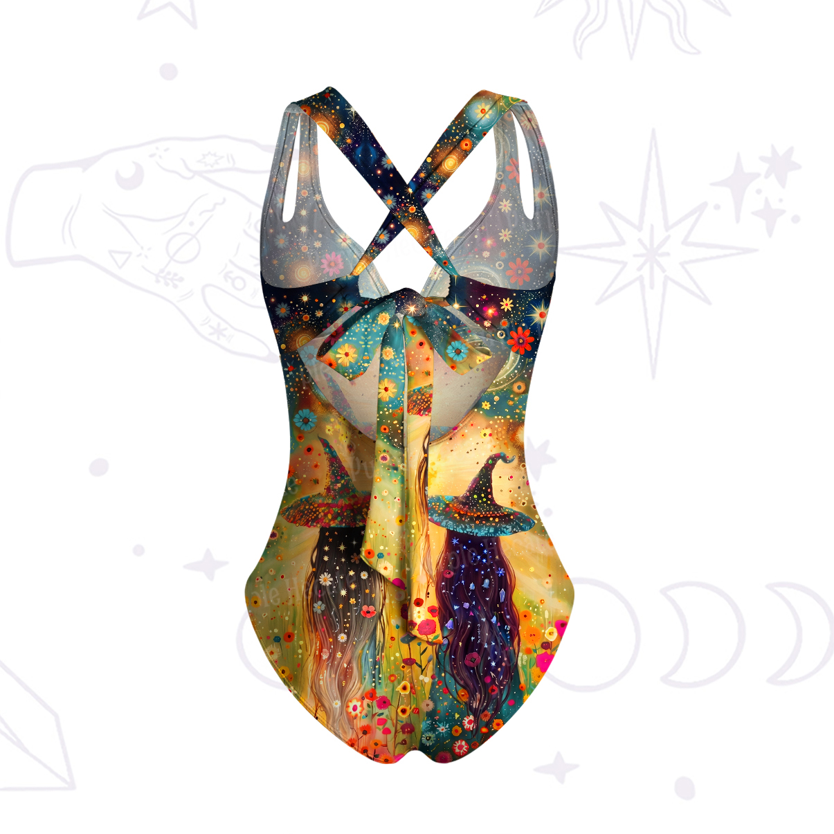 Purplehecate Starlit Flower Field Twin Witches One-Piece Swimsuit