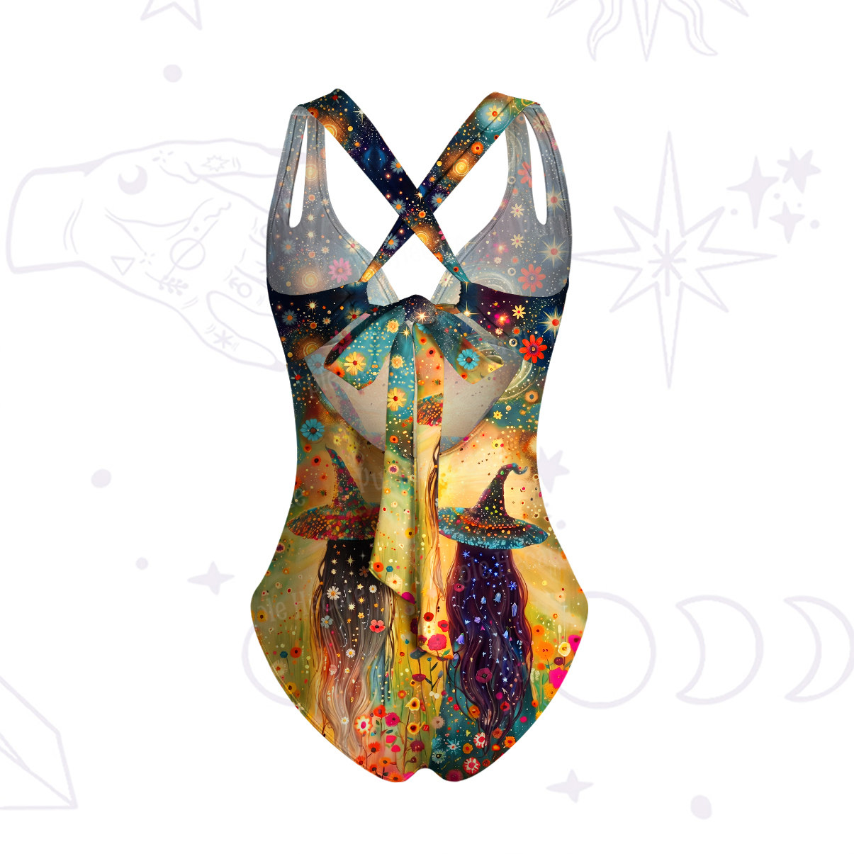 Purplehecate Starlit Flower Field Twin Witches One-Piece Swimsuit