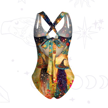 Purplehecate Starlit Flower Field Twin Witches One-Piece Swimsuit