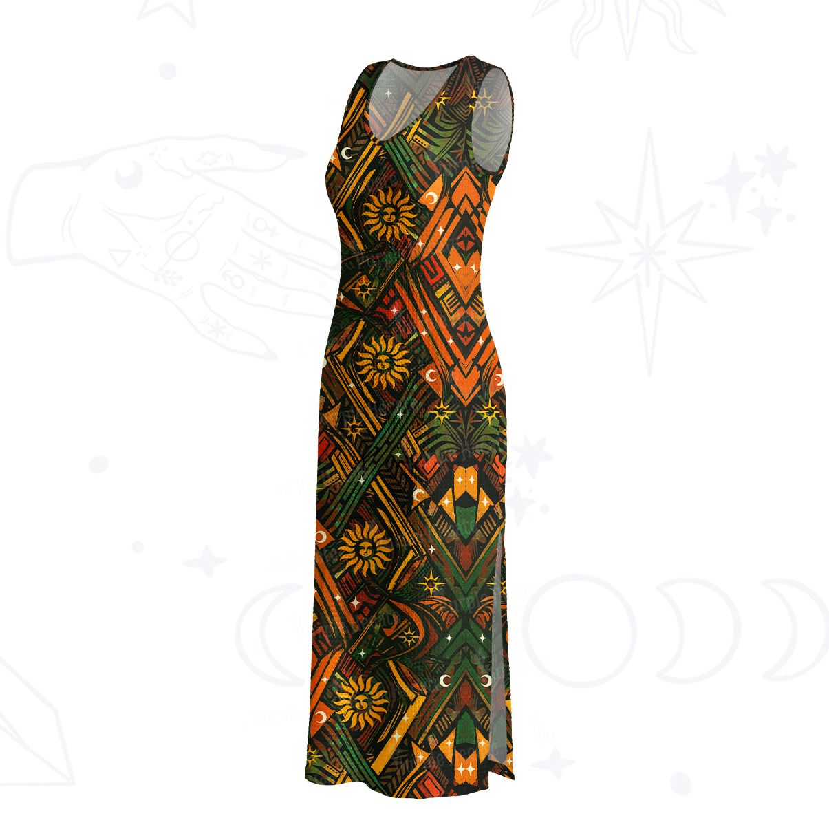 Purplehecate Boho Tribal Sun Crochet Knit Maxi Dress
