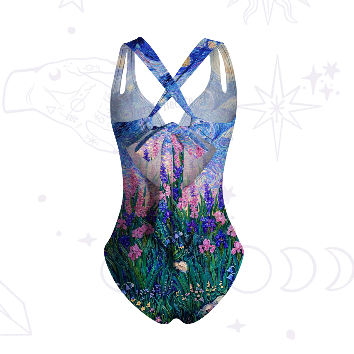 Purplehecate Starry Mystic Night Garden Cat One-Piece Swimsuit