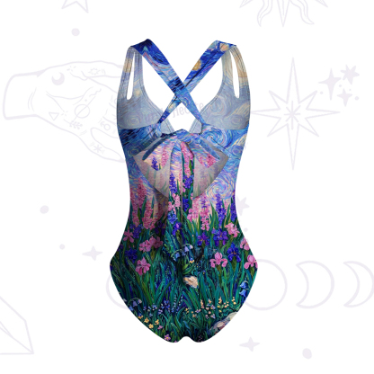 Purplehecate Starry Mystic Night Garden Cat One-Piece Swimsuit