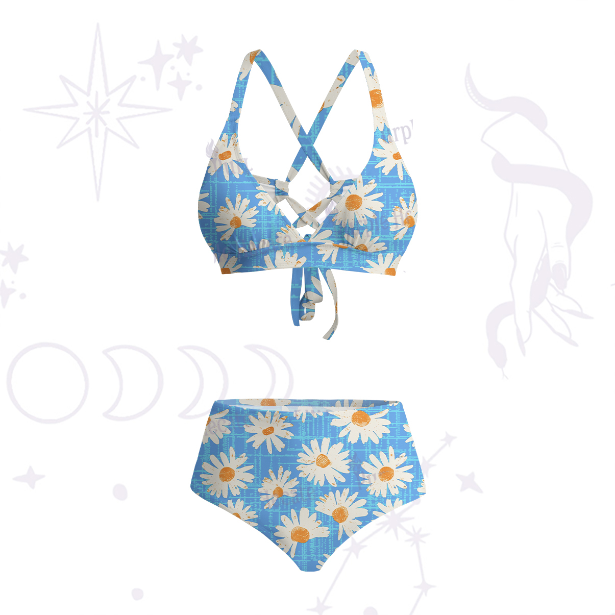 Purplehecate Daisy Daydream Crisscross Tie-Back Bikini Set