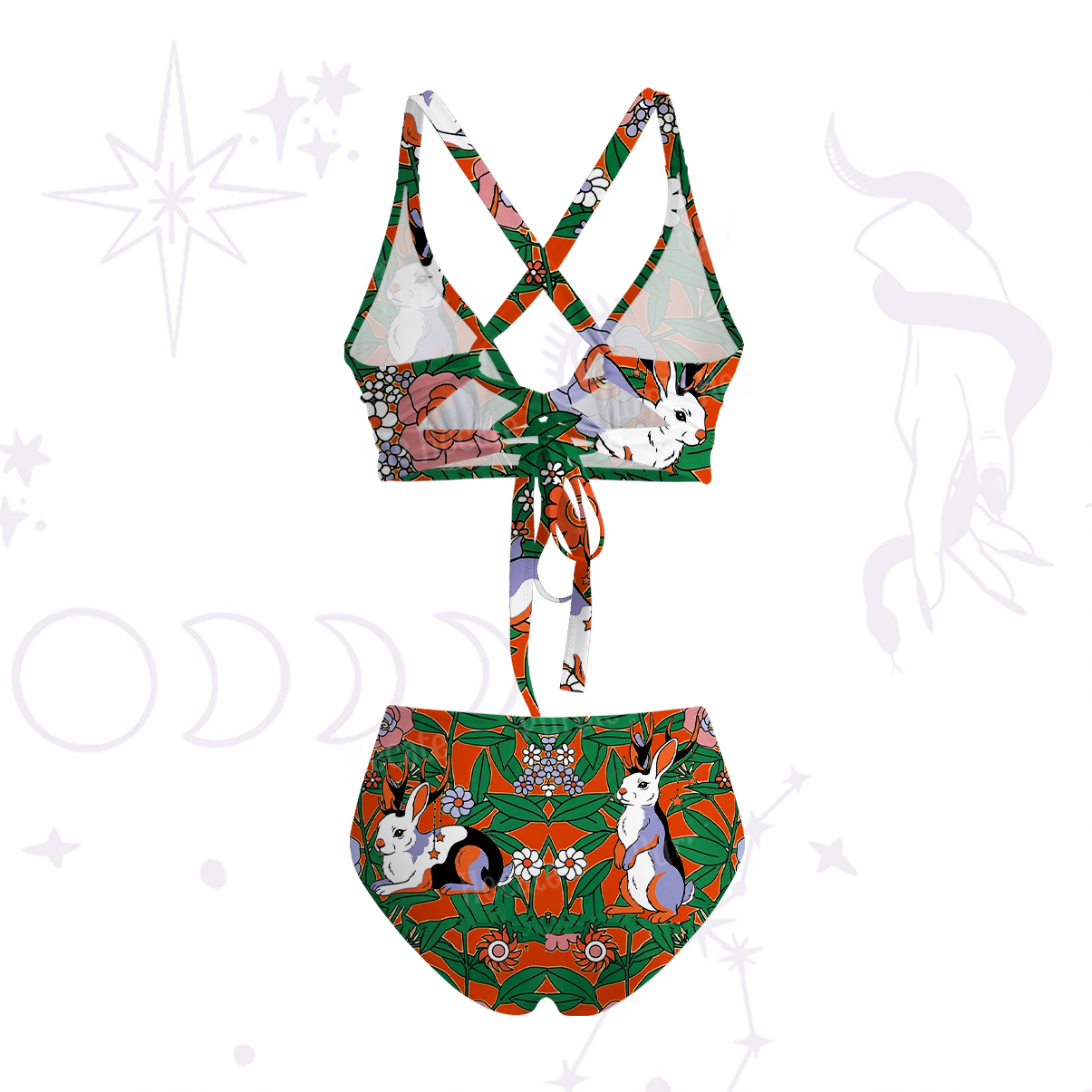 Purplehecate Mystic Blossom Bunny Garden Crisscross Tie-Back Bikini Set