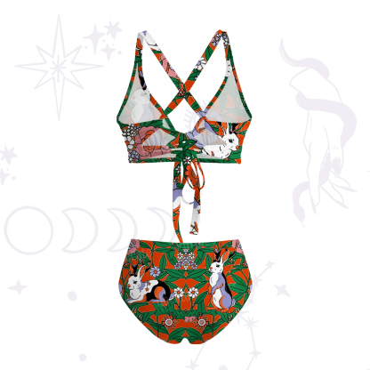 Purplehecate Mystic Blossom Bunny Garden Crisscross Tie-Back Bikini Set