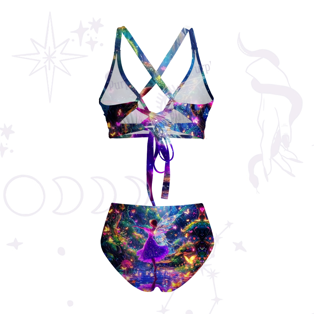 Purplehecate Enchanted Fairy Forest Crisscross Tie-Back Bikini Set