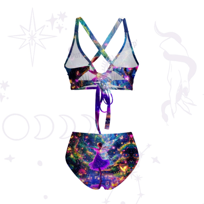 Purplehecate Enchanted Fairy Forest Crisscross Tie-Back Bikini Set