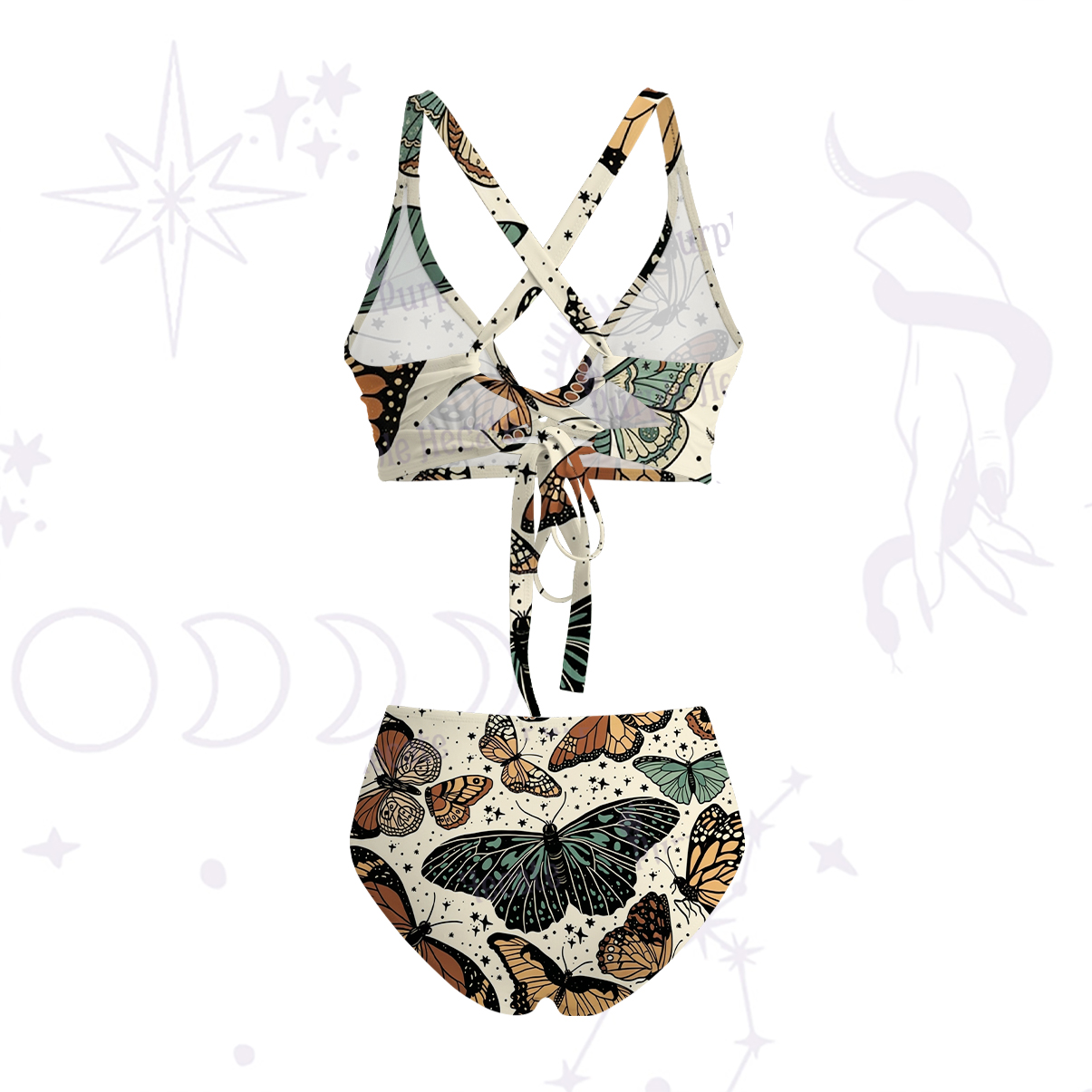 Purplehecate Mystic Vintage Butterfly Crisscross Tie-Back Bikini Set