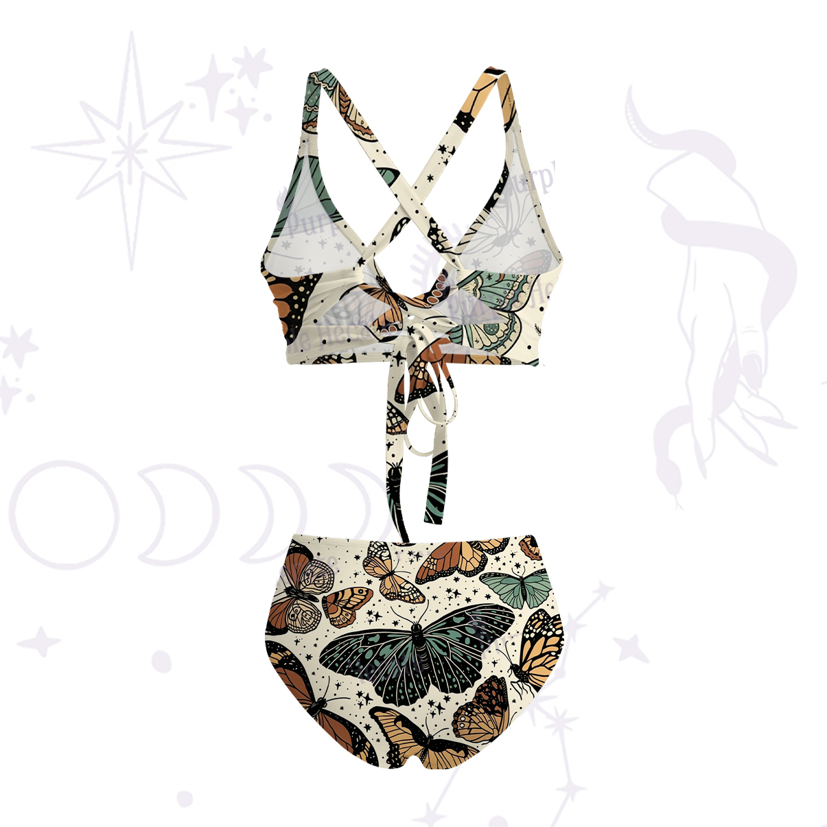 Purplehecate Mystic Vintage Butterfly Crisscross Tie-Back Bikini Set