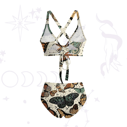 Purplehecate Mystic Vintage Butterfly Crisscross Tie-Back Bikini Set