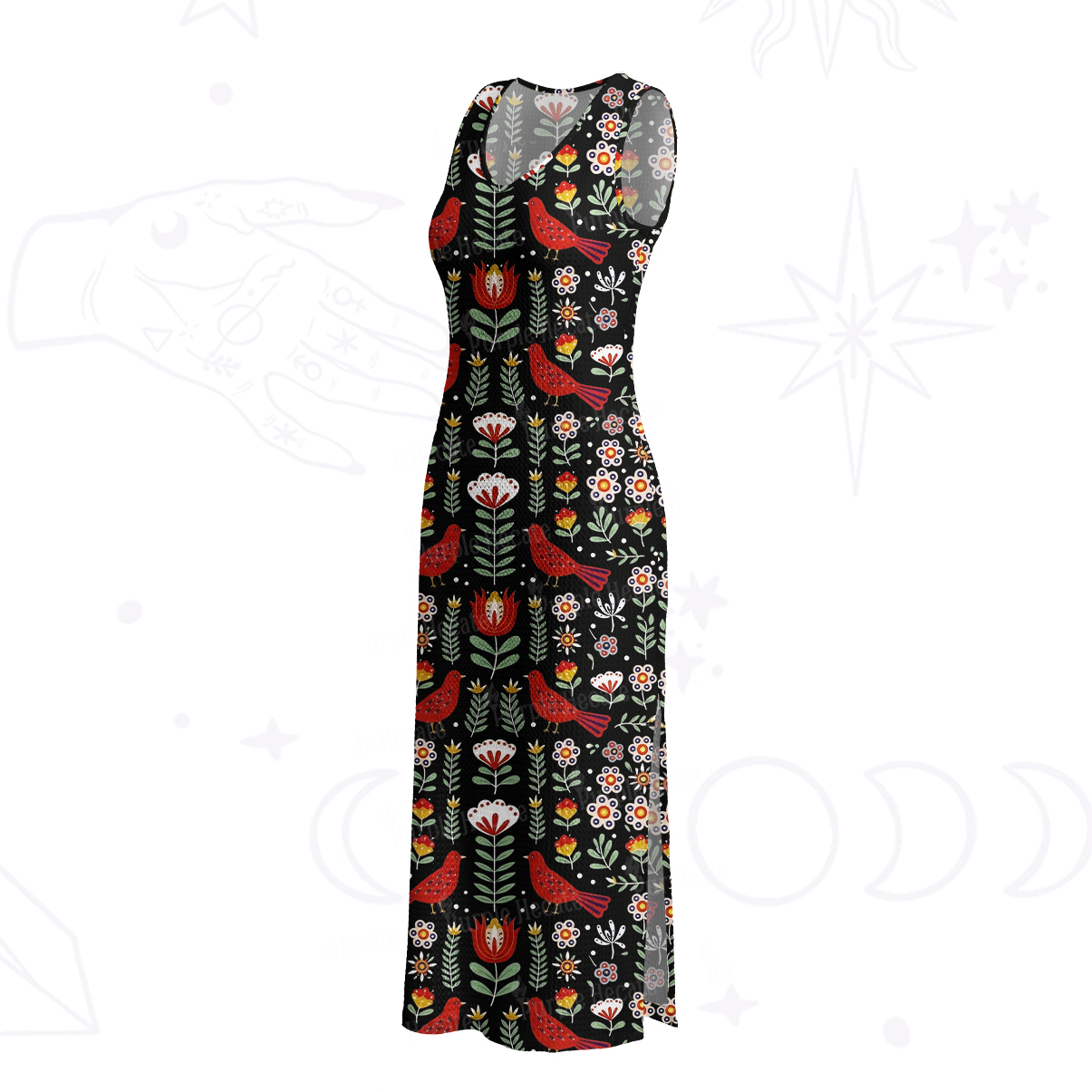 Purplehecate Mystic Forest Bird Crochet Knit Maxi Dress