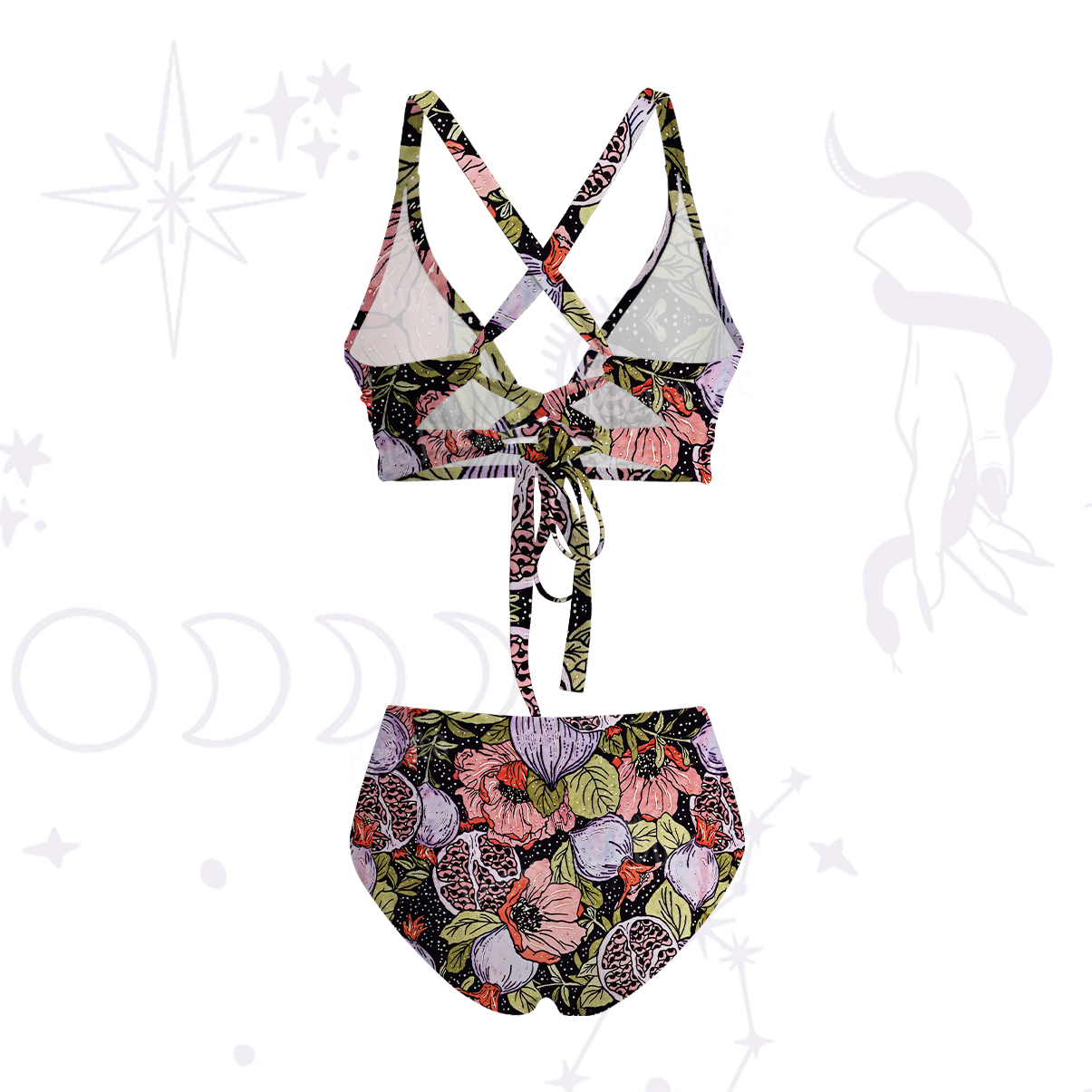 Purplehecate Persephone's Pomegranate Crisscross Tie-Back Bikini Set