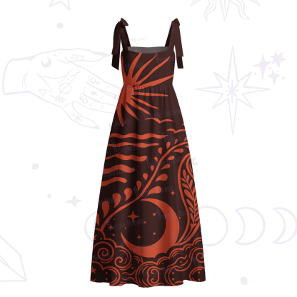 Purplehecate Celestial Sun Moon Waves Tie Shoulder Maxi Dress