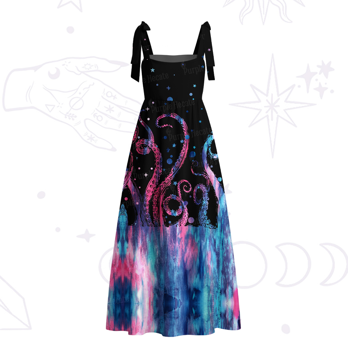 Purplehecate Ombre Octopus Glitter Tentacles Tie Shoulder Maxi Dress