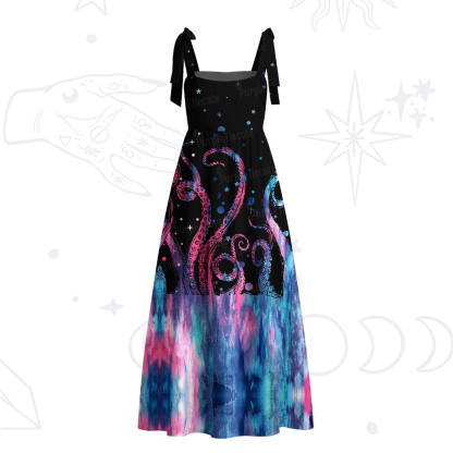 Purplehecate Ombre Octopus Glitter Tentacles Tie Shoulder Maxi Dress