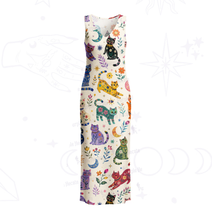 Purplehecate Rainbow Magic Cats Crochet Knit Maxi Dress