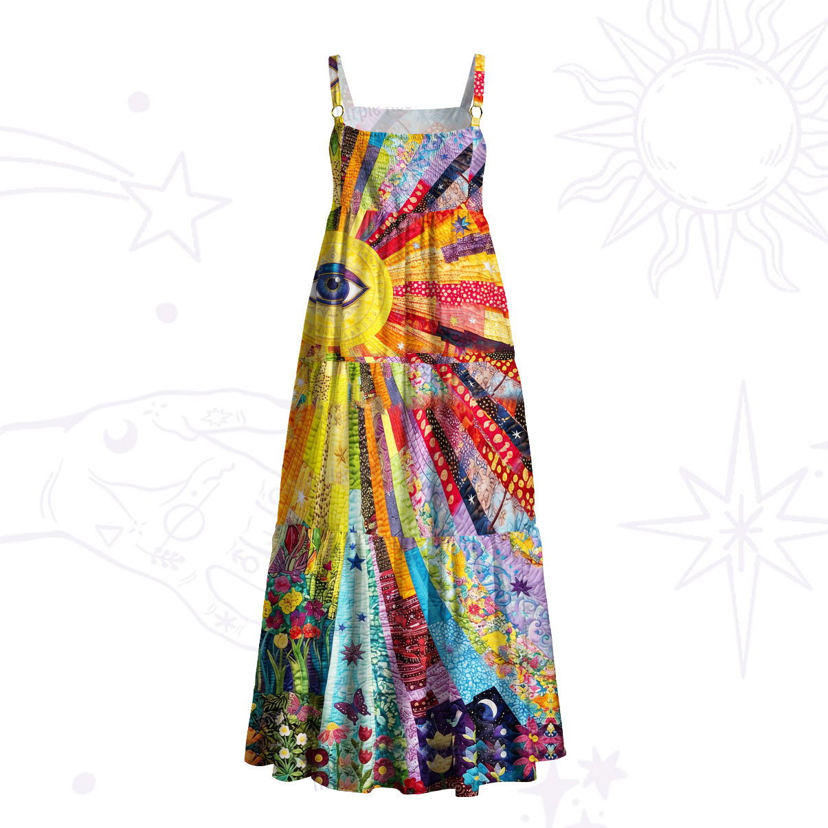 Purplehecate Sun Eye Rainbow Garden Wide Straps Maxi Dress
