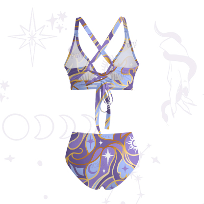 Purplehecate Divination Night Print Crisscross Tie-Back Bikini Set
