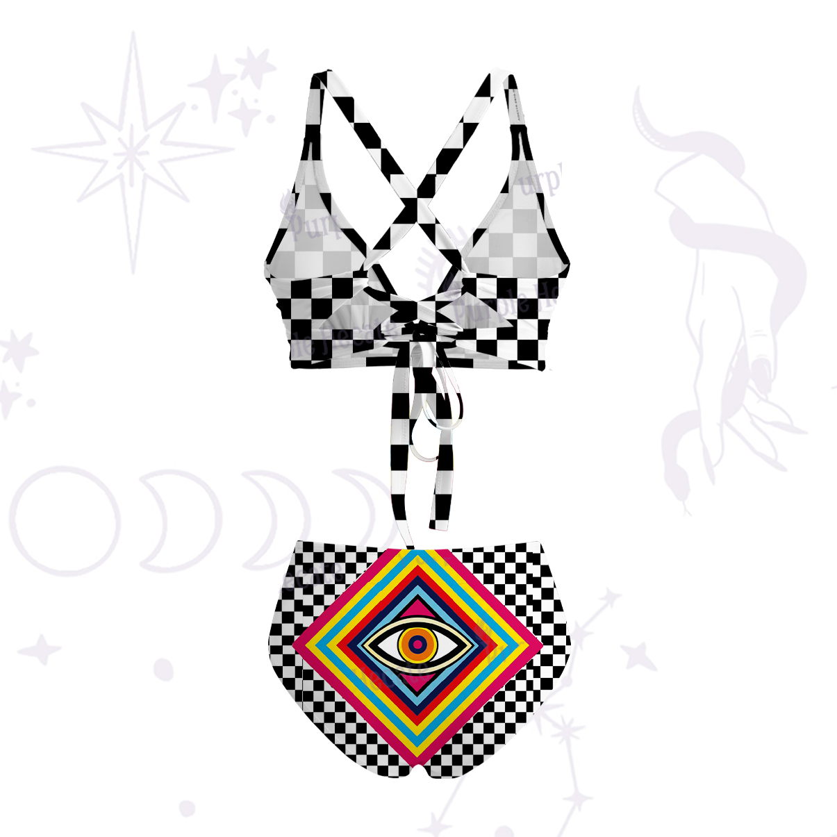 Purplehecate Eye of Illusion Crisscross Tie-Back Bikini Set