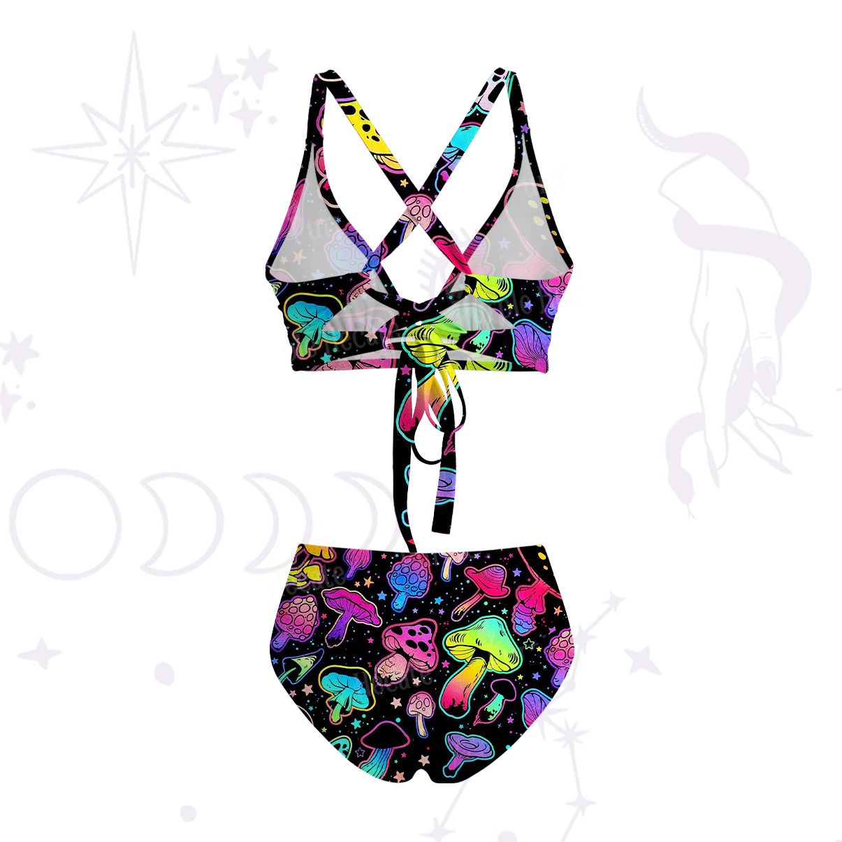 Purplehecate Psychedelic Mushroom Rave Crisscross Tie-Back Bikini Set