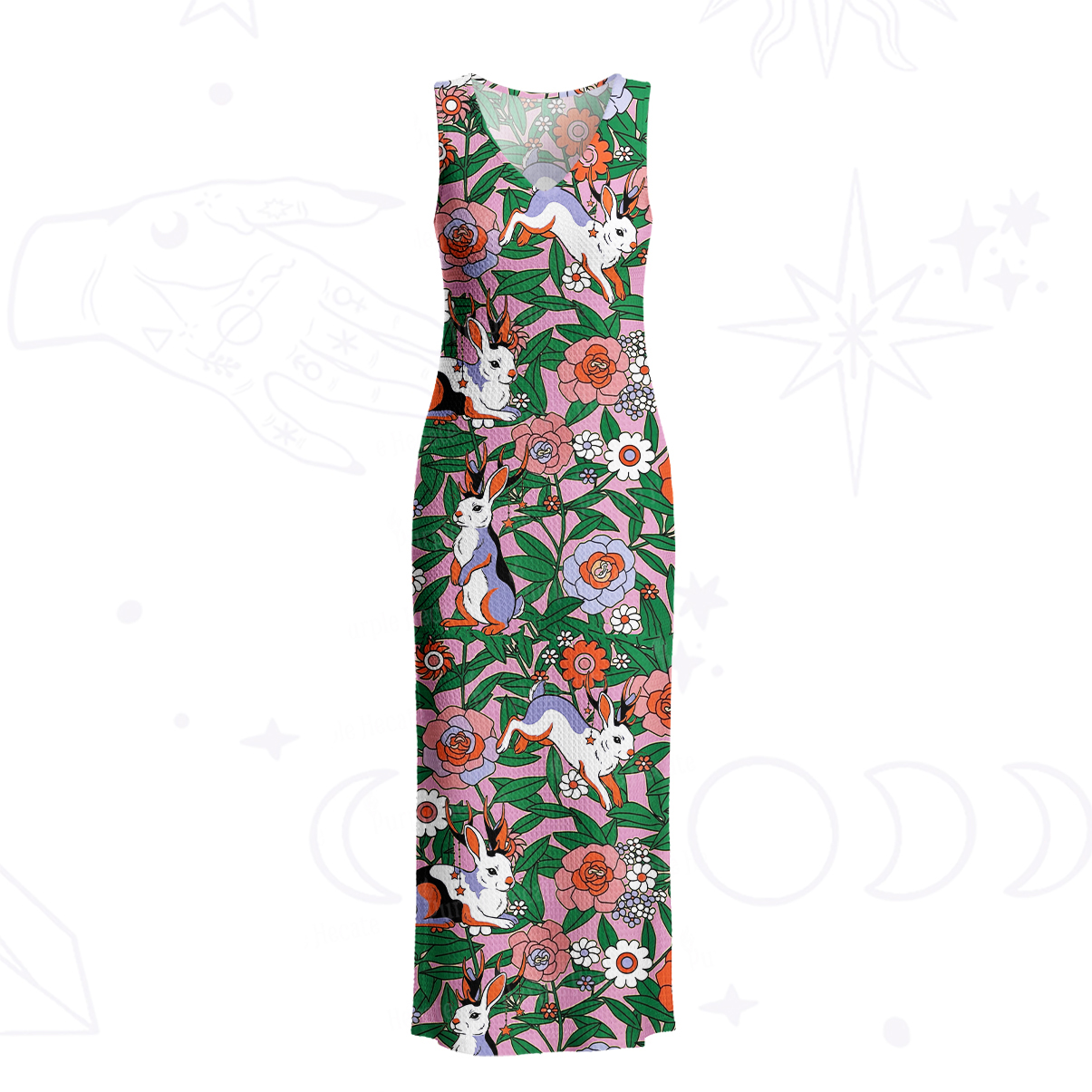 Purplehecate Mystic Blossom Bunny Garden Crochet Knit Maxi Dress