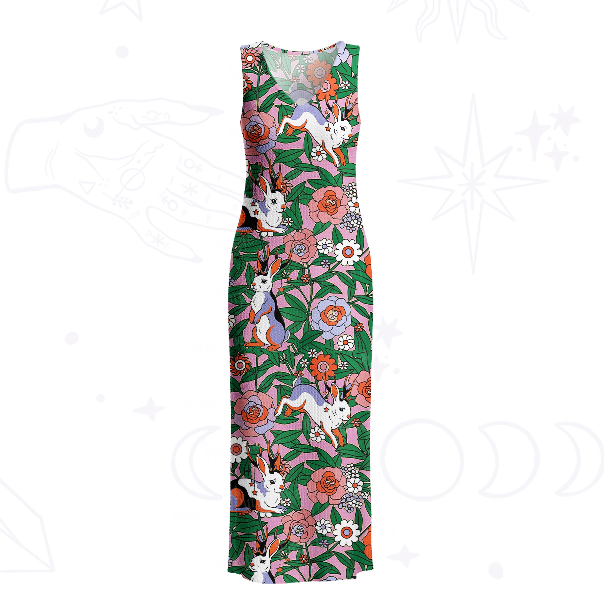 Purplehecate Mystic Blossom Bunny Garden Crochet Knit Maxi Dress