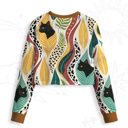 Purplehecate Mystic Forest Cat Crop Fuzzy Ugly Sweatshirt