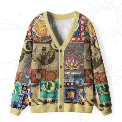 Purplehecate Starry Moon Patchwork for Cosmic Lovers Ugly Cardigan Sweaters