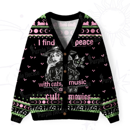 Purplehecate I Find Peace With Cats Music Cult Movies Ugly Cardigan Sweaters
