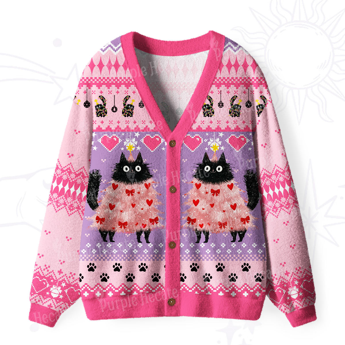 PurplehecateFunny Black Cat in Tree Ugly Cardigan Sweaters