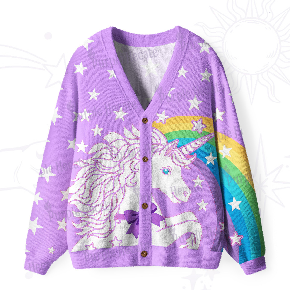 Purplehecate Dreamy Rainbow Unicorn Ugly Cardigan Sweaters