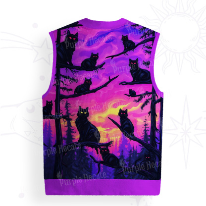 Purplehecate Twilight Forest Guardian Cat Ugly Sweater Vest