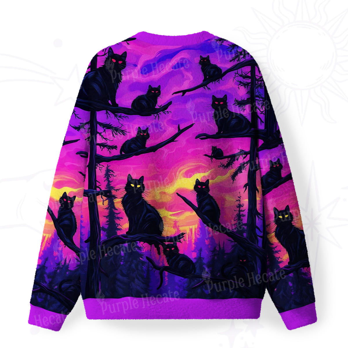 Purplehecate Twilight Forest Guardian Cat Fuzzy Ugly Sweatshirt