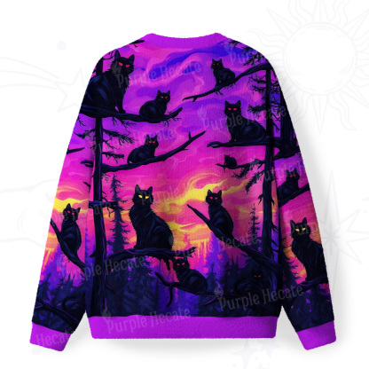 Purplehecate Twilight Forest Guardian Cat Fuzzy Ugly Sweatshirt
