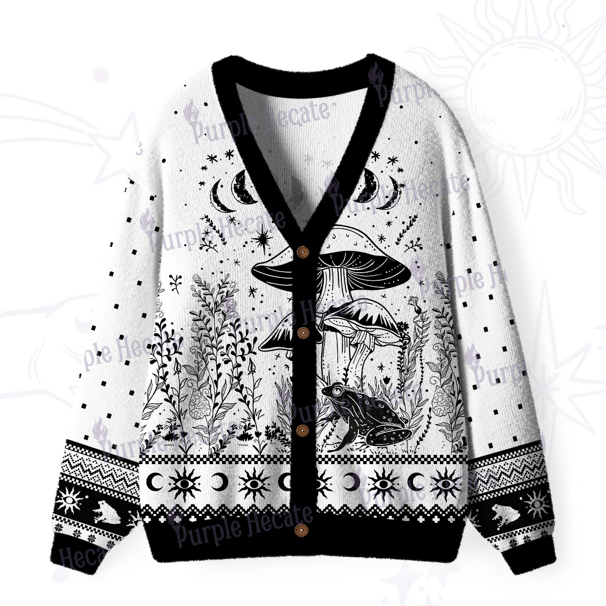 Purplehecate Celestial Frog Mushrooms Ugly Cardigan Sweaters