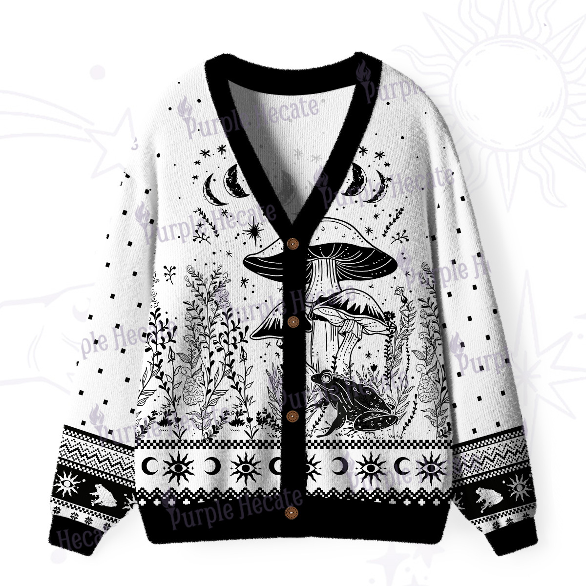 Purplehecate Celestial Frog Mushrooms Ugly Cardigan Sweaters