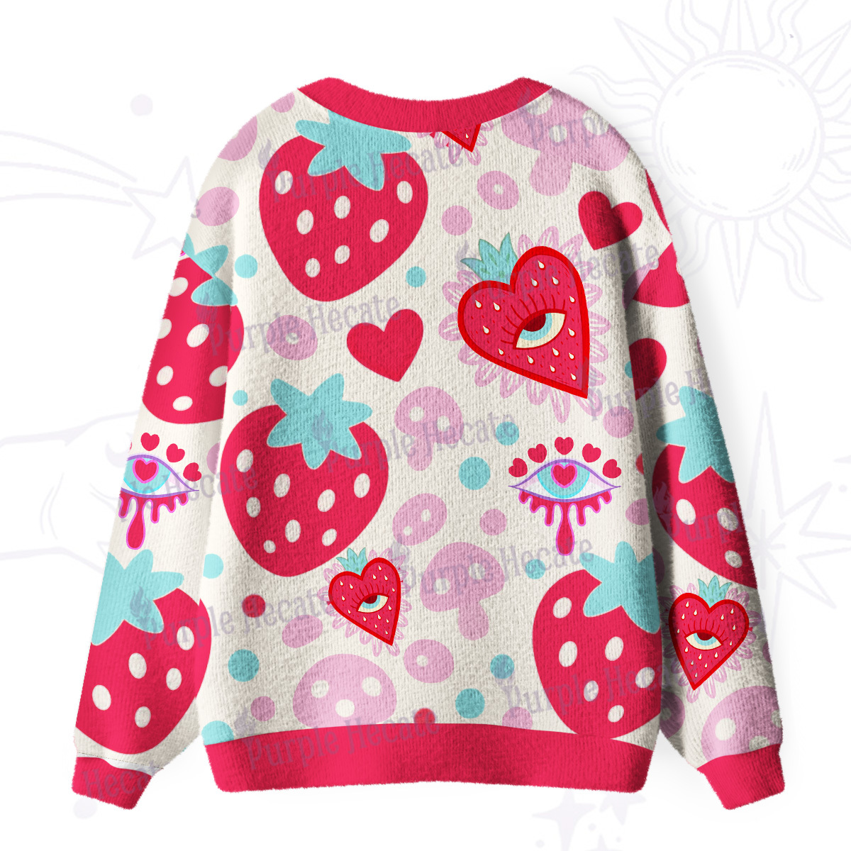 Purplehecate Whimsical Strawberry Hearts Ugly Cardigan Sweaters